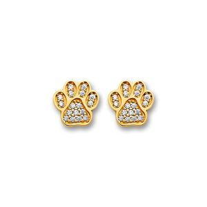 14K Solid Gold CZ Paw Earrings | Dainty Pet Lover Jewelry By Tehrani Jewelry